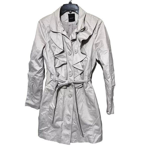 Trench coat Vero Moda Cream Ruffle Front womens M overcoat jacket - Picture 1 of 8